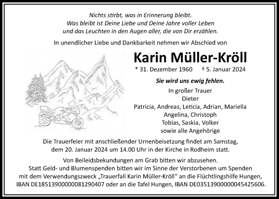 Traueranzeige von Karin Müller-Kröll von Giessener Anzeiger, Giessener Allgemeine, Alsfelder Allgemeine, Wetterauer Zeitung