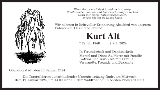 Traueranzeige von Kurt Alt von Wetterauer Zeitung