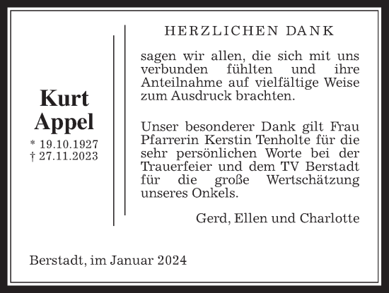 Traueranzeige von Kurt Appel von Wetterauer Zeitung