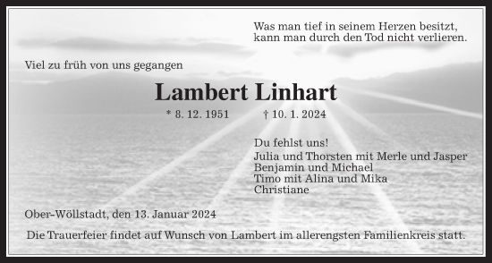 Traueranzeige von Lambert Linhart von Wetterauer Zeitung