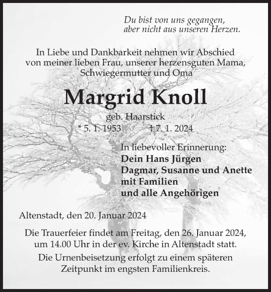 Traueranzeige von Margrid Knoll 