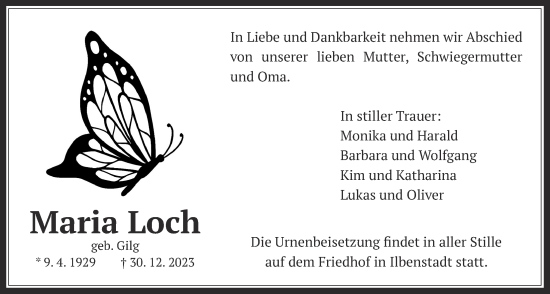 Traueranzeige von Maria Loch von Wetterauer Zeitung