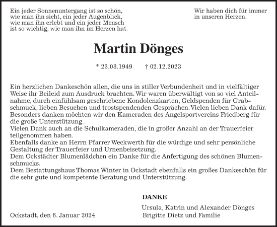 Traueranzeige von Martin Dönges von Wetterauer Zeitung