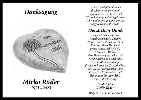Traueranzeige von Mirko Röder von Kreis-Anzeiger