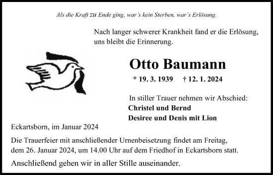 Traueranzeige von Otto Baumann von Kreis-Anzeiger