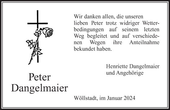 Traueranzeige von Peter Dangelmaier von Wetterauer Zeitung