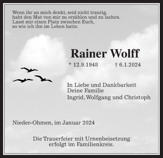 Traueranzeige von Rainer Wolff von Mücker Stimme
