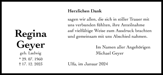 Traueranzeige von Regina Geyer von Kreis-Anzeiger