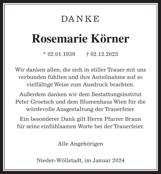 Traueranzeige von Rosemarie Körner von Wetterauer Zeitung