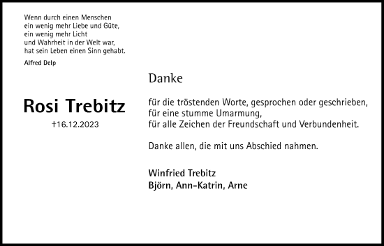 Traueranzeige von Rosi Trebitz von Bad Vilbel/Karben