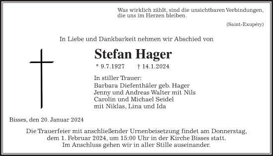 Traueranzeige von Stefan Hager von Wetterauer Zeitung