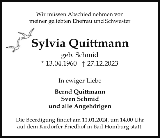 Traueranzeige von Sylvia Quittmann von Giessener Anzeiger