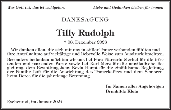 Traueranzeige von Tilly Rudolph von Kreis-Anzeiger