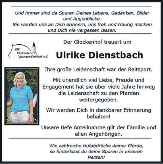 Traueranzeige von Ulrike Dienstbach 