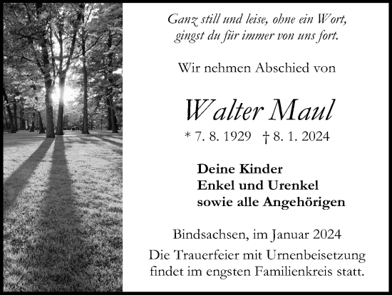 Traueranzeige von Walter Maul von Kreis-Anzeiger
