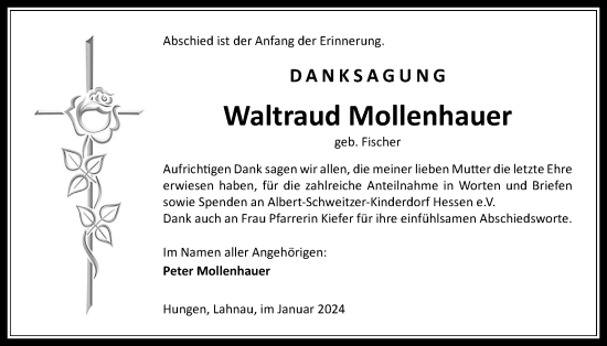 Traueranzeige von Waltraud Mollenhauer von Licher Wochenblatt