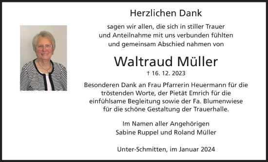 Traueranzeige von Waltraud Müller von Kreis-Anzeiger