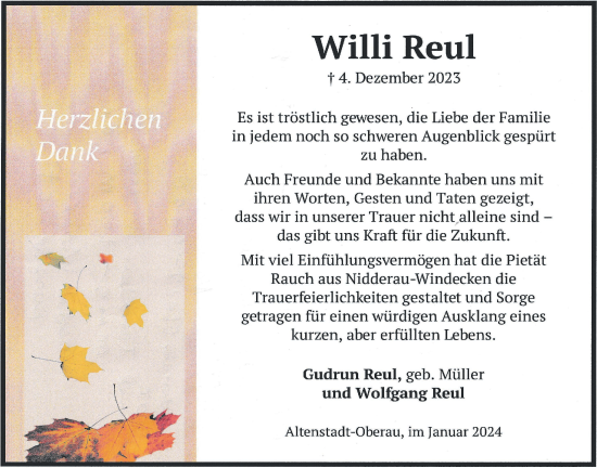 Traueranzeige von Willi Reul 
