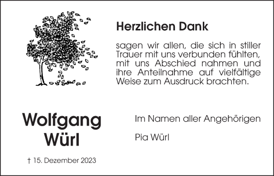 Traueranzeige von Wolfgang Würl von Bad Vilbel/Karben