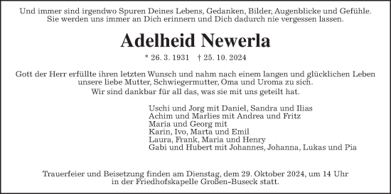 Traueranzeige von Adelheid Newerla von Giessener Allgemeine, Alsfelder Allgemeine