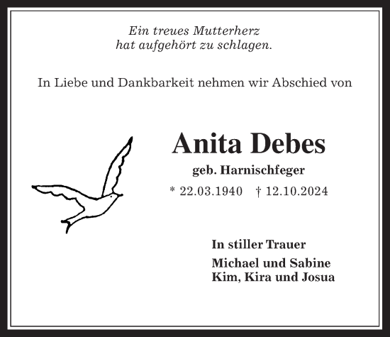 Traueranzeige von Anita Debes von Wetterauer Zeitung