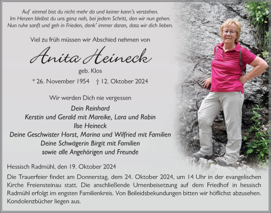 Traueranzeige von Anita Heineck von Lauterbacher Anzeiger