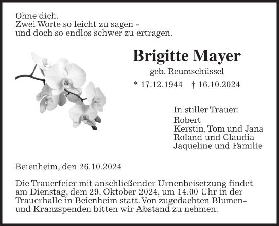 Traueranzeige von Brigitte Mayer von Wetterauer Zeitung