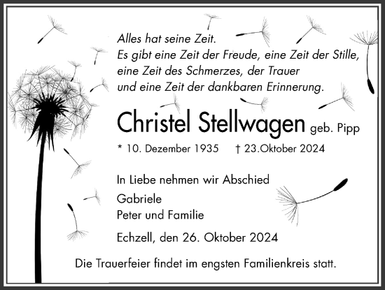 Traueranzeige von Christel Stellwagen von Wetterauer Zeitung