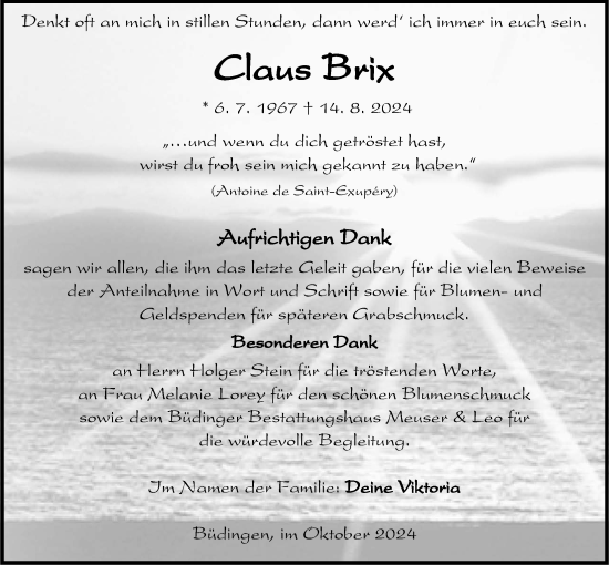 Traueranzeige von Claus Brix von Kreis-Anzeiger
