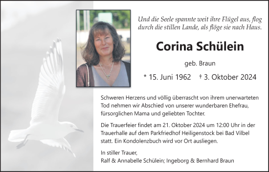 Traueranzeige von Corina Schülein von Bad Vilbel/Karben
