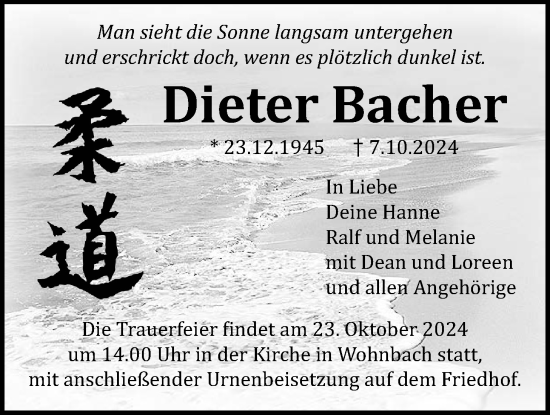 Traueranzeige von Dieter Bacher von Wetterauer Zeitung