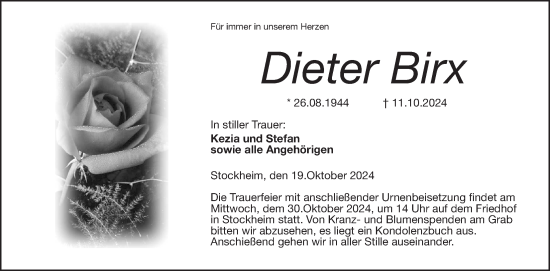 Traueranzeige von Dieter Birx von Kreis-Anzeiger