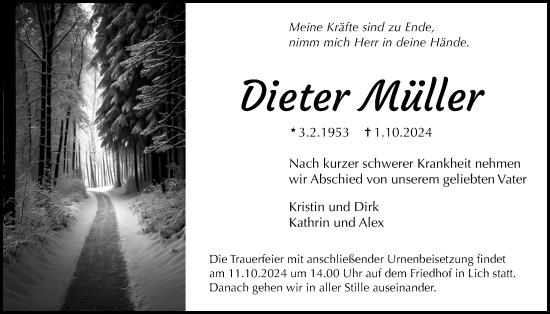 Traueranzeige von Dieter Müller von Licher Wochenblatt