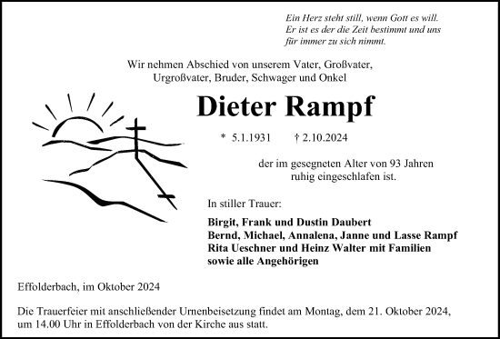 Traueranzeige von Dieter Rampf von Kreis-Anzeiger