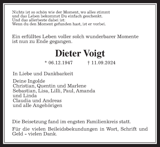 Traueranzeige von Dieter Voigt von Wetterauer Zeitung
