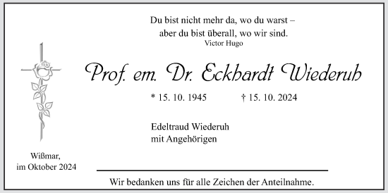 Traueranzeige von Eckhardt Wiederuh von Giessener Anzeiger, Giessener Allgemeine, Alsfelder Allgemeine