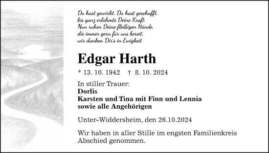 Traueranzeige von Edgar Harth von Kreis-Anzeiger