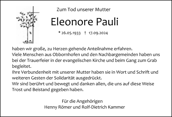 Traueranzeige von Eleonore Pauli von Licher Wochenblatt