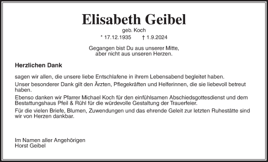 Traueranzeige von Elisabeth Geibel von Giessener Allgemeine, Alsfelder Allgemeine