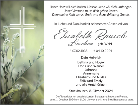Traueranzeige von Elisabeth Rausch von Lauterbacher Anzeiger