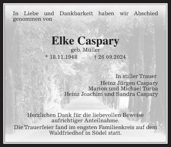 Traueranzeige von Elke Caspary von Wetterauer Zeitung
