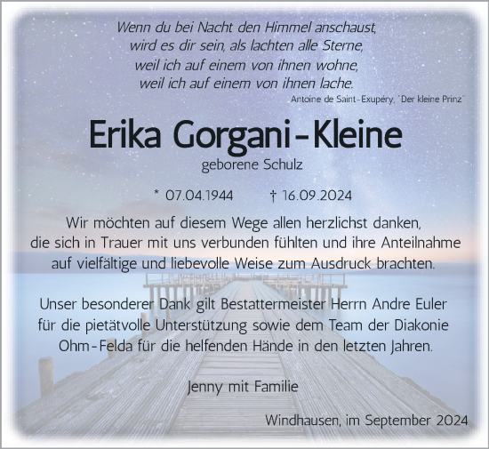 Traueranzeige von Erika Gorgani-Kleine von Oberhessische Zeitung