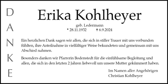 Traueranzeige von Erika Kohlheyer von Licher Wochenblatt