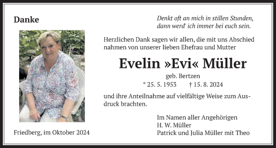 Traueranzeige von Evelin Müller von Wetterauer Zeitung