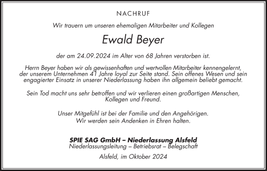 Traueranzeige von Ewald Beyer von Oberhessische Zeitung