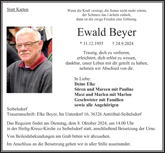 Traueranzeige von Ewald Beyer von Oberhessische Zeitung, 