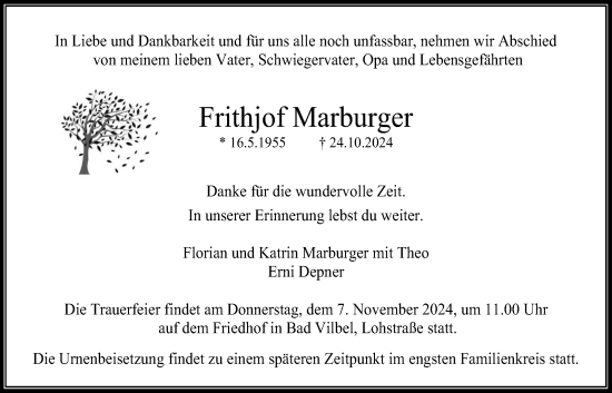 Traueranzeige von Frithjof Marburger von Bad Vilbel/Karben