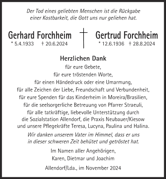 Traueranzeige von Gerhard Forchheim von Allendorfer Mitteilungen