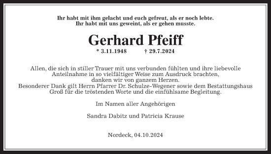 Traueranzeige von Gerhard Pfeiff von Allendorfer Mitteilungen