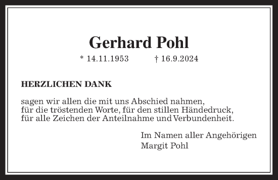 Traueranzeige von Gerhard Pohl von Licher Wochenblatt